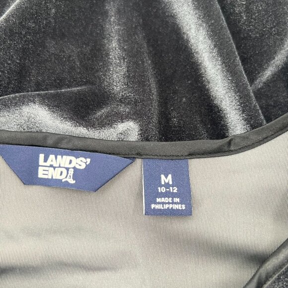 Lands' End Size 10/12 Black Gray Velvet T-Shirt Cozy Soft Holiday Layering - Picture 3 of 10